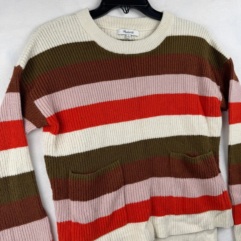 Madewell Striped Knit Sweater with Pockets Womens Size S‎ Multicolor Cotton